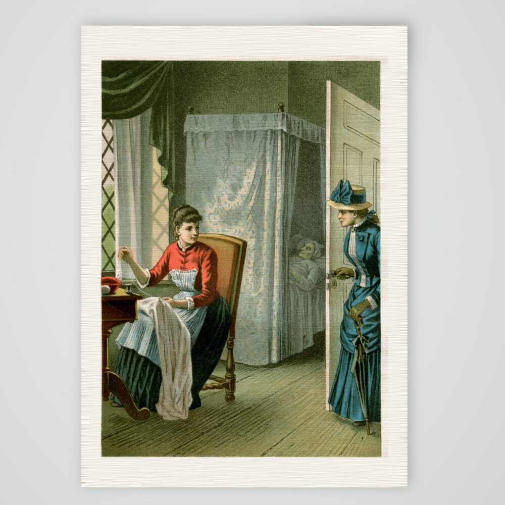 Zu spät – Chromolithografie, Kunstdruck auf Leinenpapier