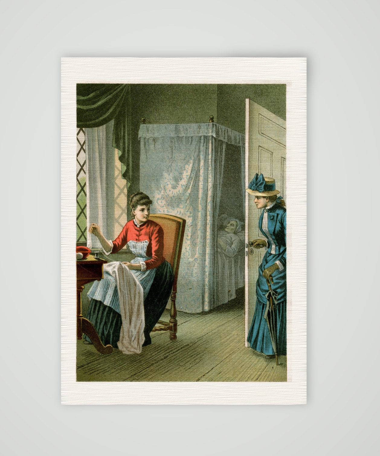 Zu spät – Chromolithografie, Kunstdruck auf Leinenpapier