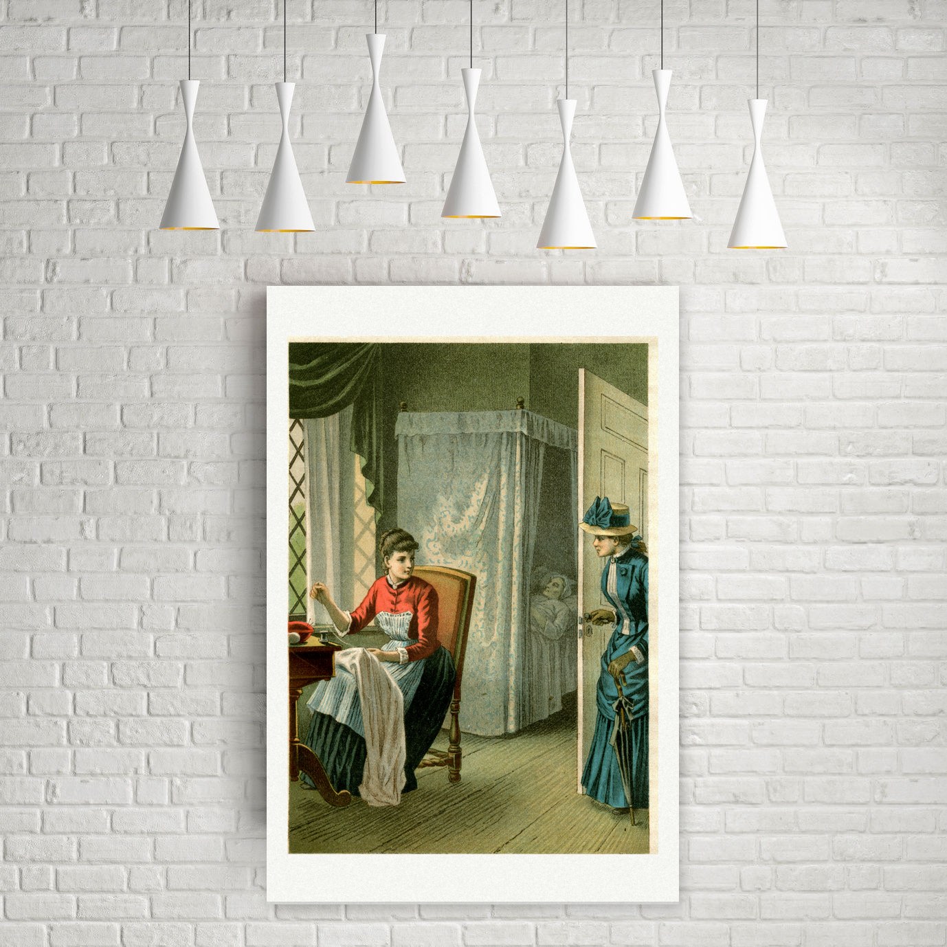 Zu spät – Chromolithografie, Leinwanddruck auf Holzkeilrahmen an der Wand