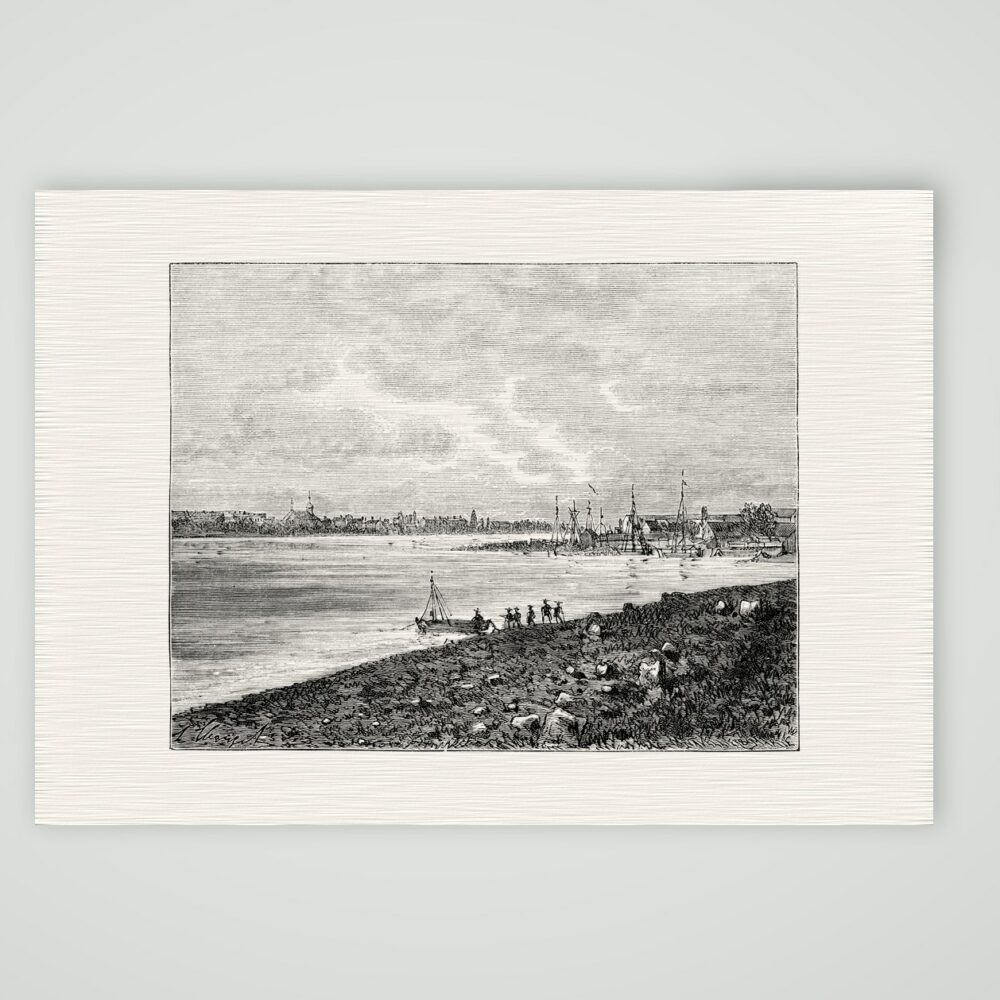 Rendsburg, Blick über den Kanal – Holzstich, Kunstdruck auf Leinenpapier