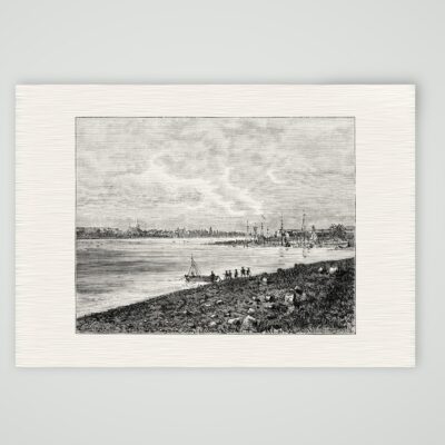Rendsburg, Blick über den Kanal – Holzstich, Kunstdruck auf Leinenpapier