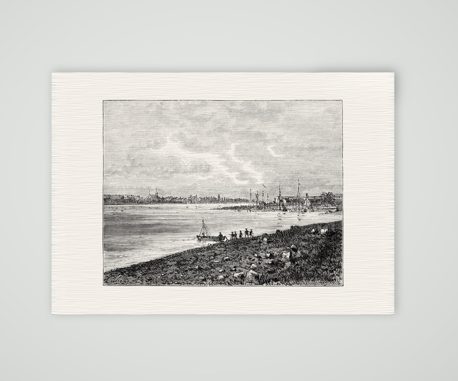 Rendsburg, Blick über den Kanal – Holzstich, Kunstdruck auf Leinenpapier