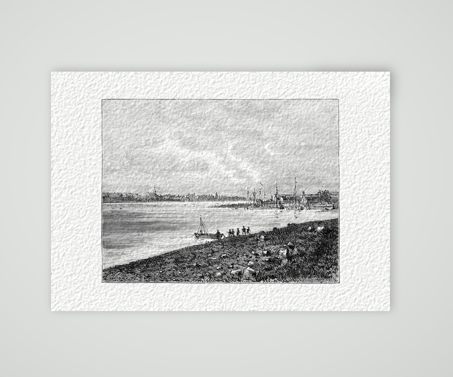 Rendsburg, Blick über den Kanal – Holzstich, Kunstdruck auf Hahnemühle-Büttenpapier