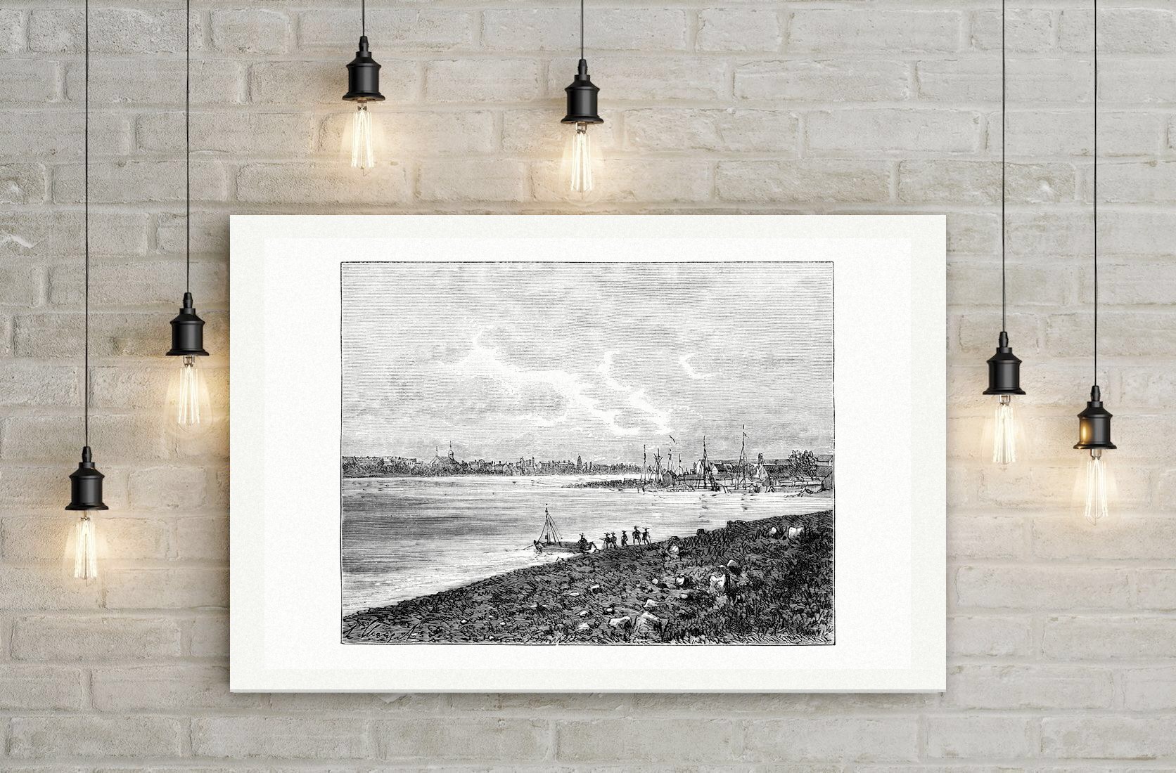 Rendsburg, Blick über den Kanal – Holzstich, Leinwanddruck auf Holzkeilrahmen an der Wand