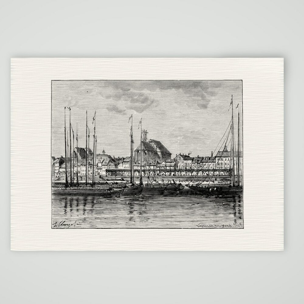 Magdeburg, Stadtansicht von der Elbe – Holzstich, Kunstdruck auf Leinenpapier