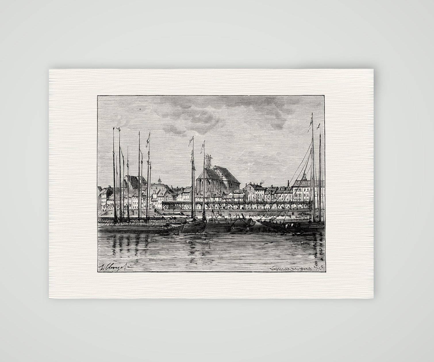Magdeburg, Stadtansicht von der Elbe – Holzstich, Kunstdruck auf Leinenpapier
