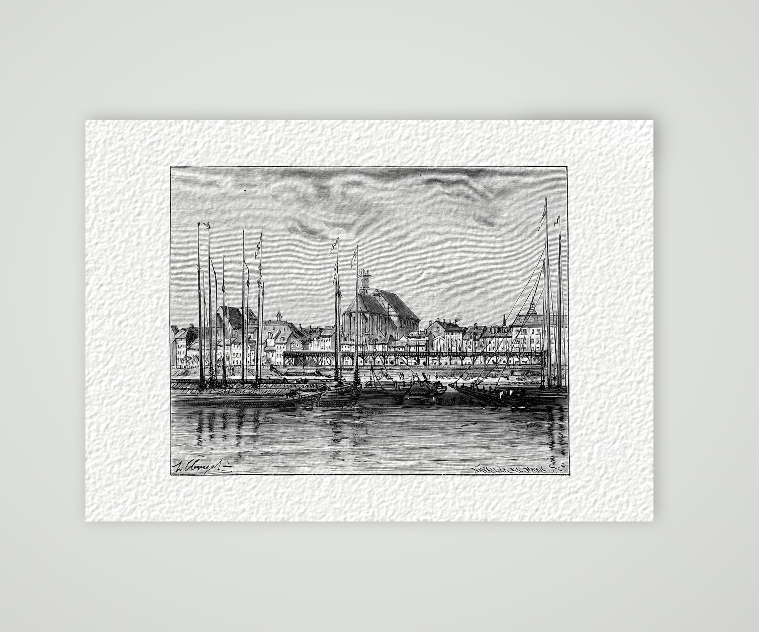 Magdeburg, Stadtansicht von der Elbe – Holzstich, Kunstdruck auf Hahnemühle-Büttenpapier