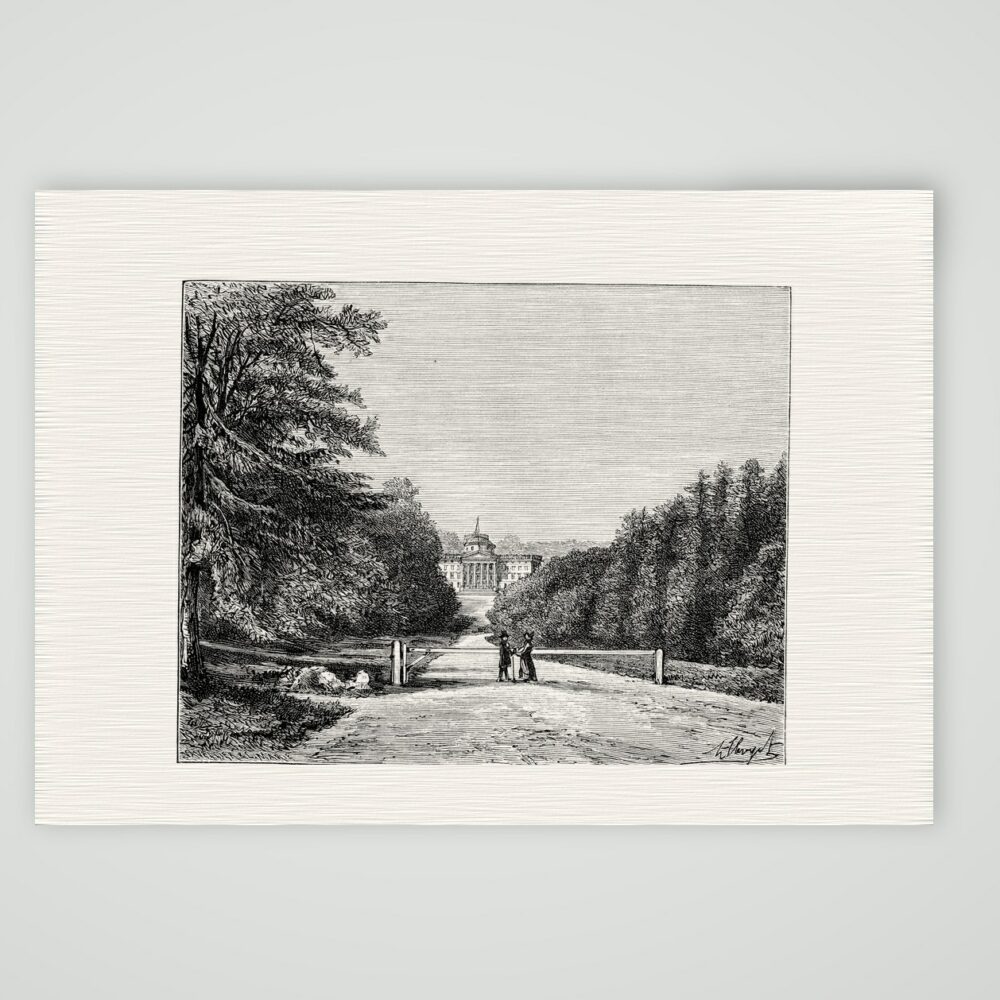 Kassel, Schloss Wilhelmshöhe – Holzstich, Kunstdruck auf Leinenpapier