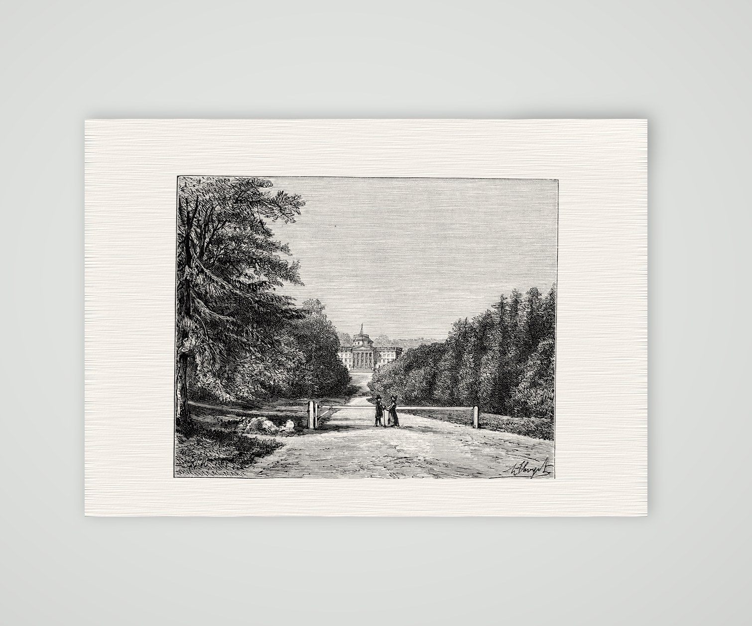 Kassel, Schloss Wilhelmshöhe – Holzstich, Kunstdruck auf Leinenpapier