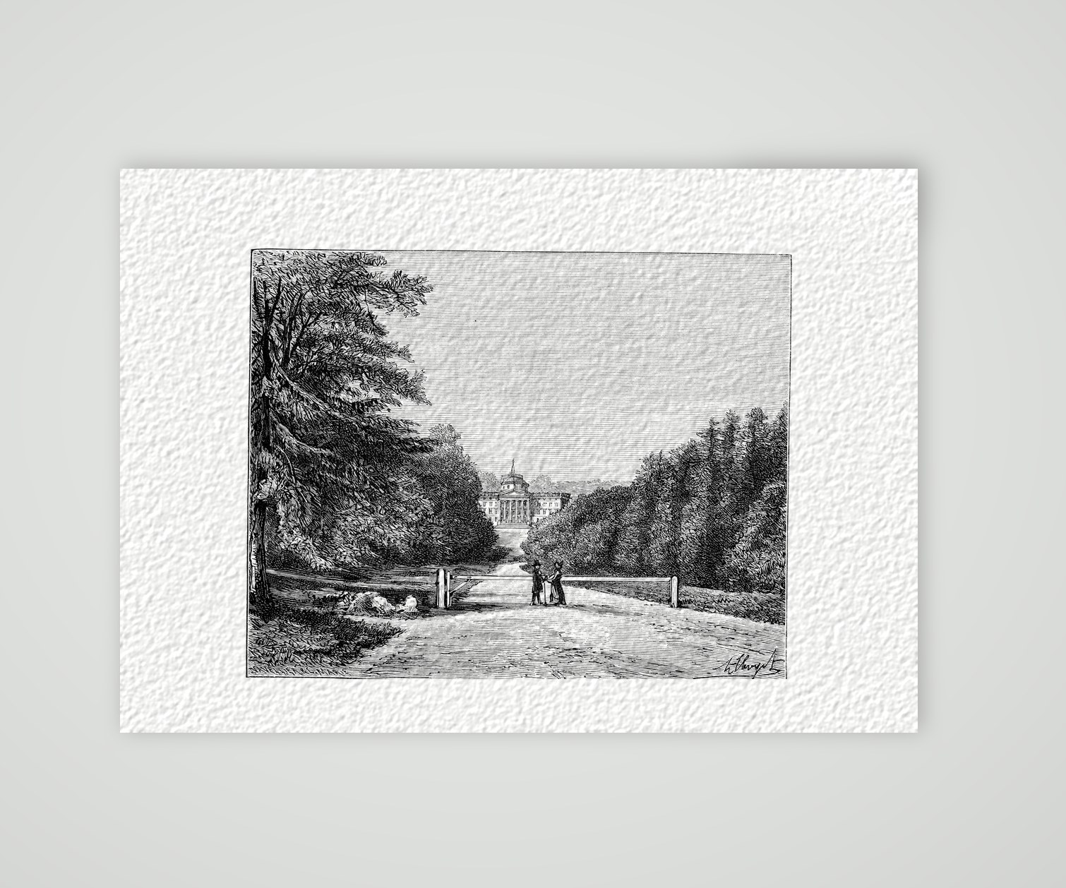 Kassel, Schloss Wilhelmshöhe – Holzstich, Kunstdruck auf Hahnemühle-Büttenpapier