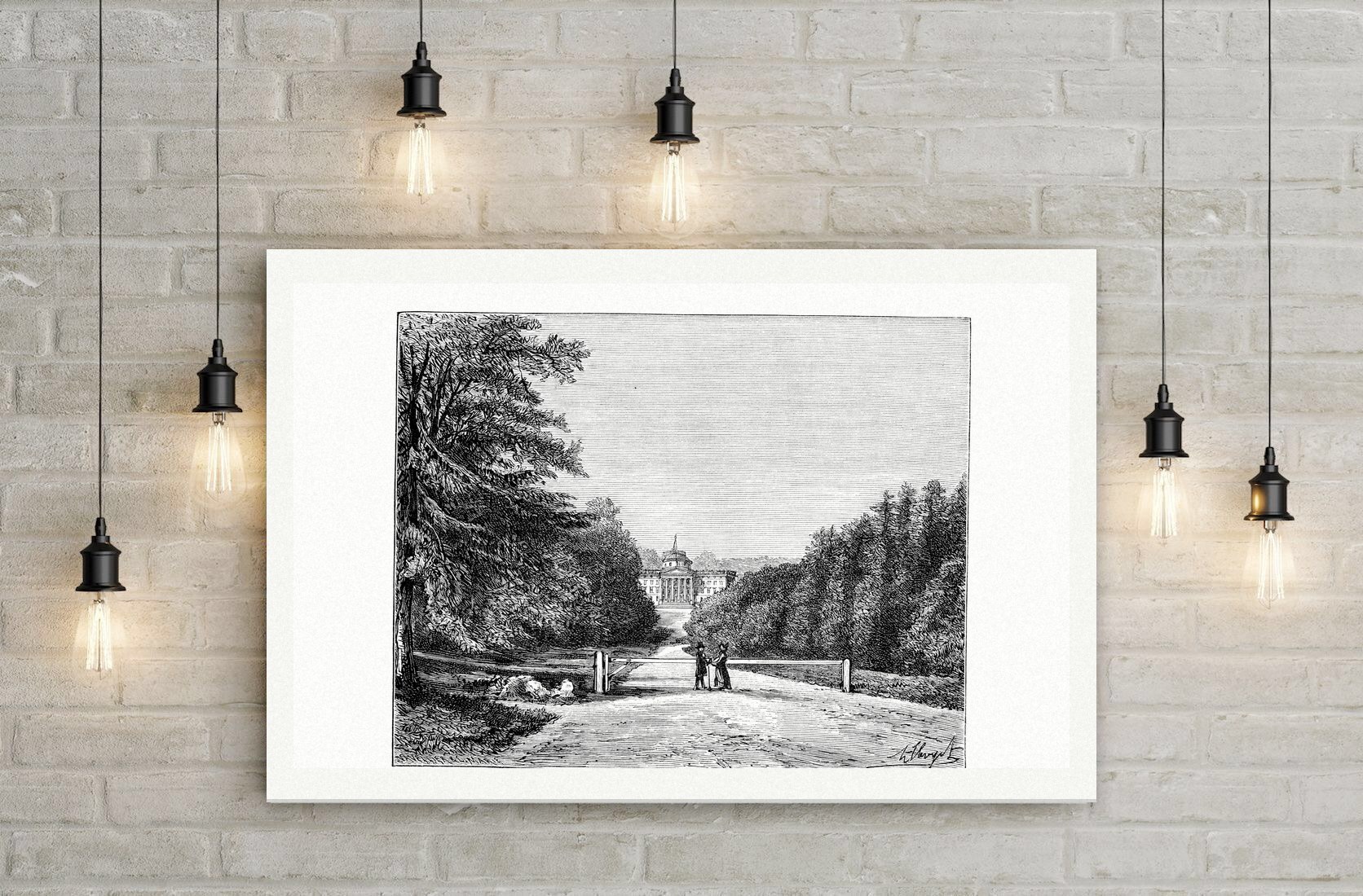 Kassel, Schloss Wilhelmshöhe – Holzstich, Leinwanddruck auf Holzkeilrahmen an der Wand