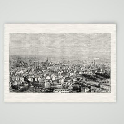 Wiesbaden, Blick über die Stadt – Holzstich, Kunstdruck auf Leinenpapier