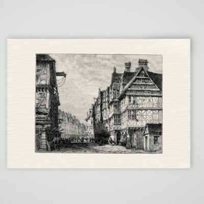 Frankfurt am Main, Gasse mit Fachwerkhäusern – Holzstich, Kunstdruck auf Leinenpapier