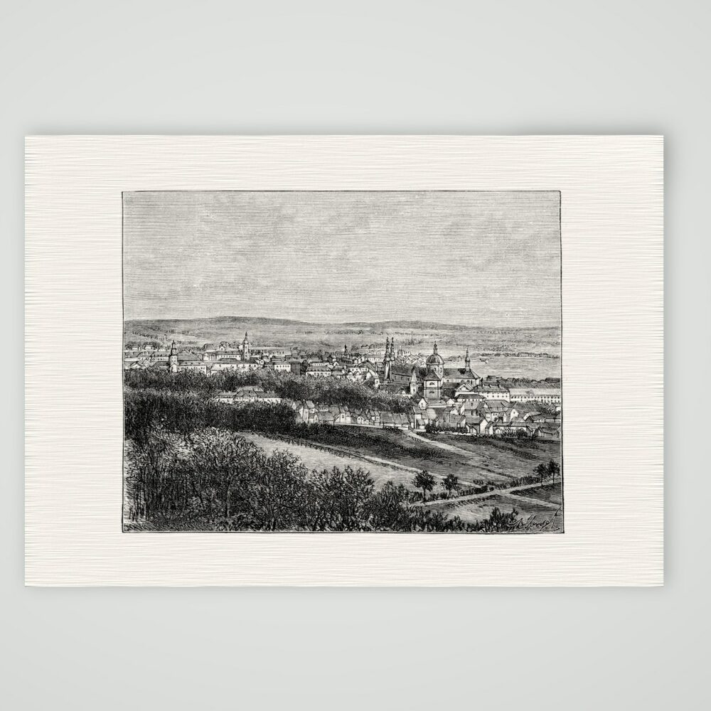Fulda, Blick auf die Stadt mit dem Dom – Holzstich, Kunstdruck auf Leinenpapier