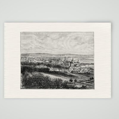 Fulda, Blick auf die Stadt mit dem Dom – Holzstich, Kunstdruck auf Leinenpapier