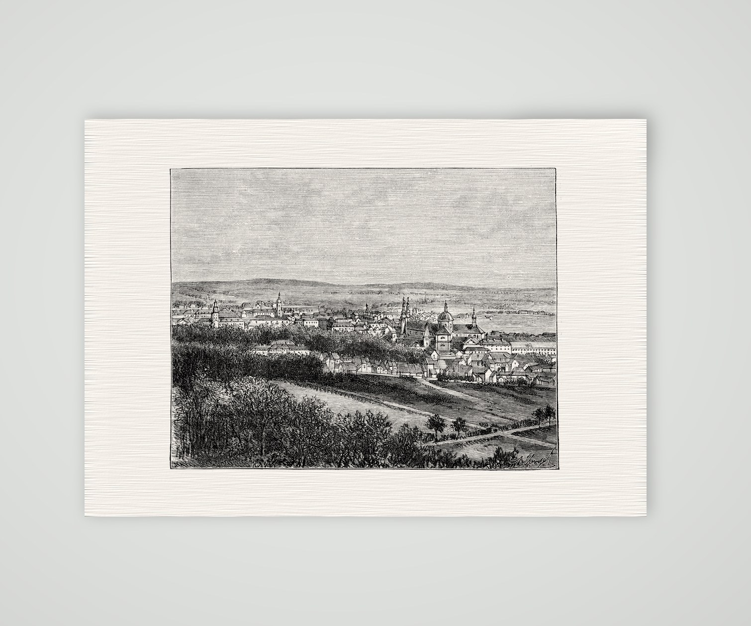 Fulda, Blick auf die Stadt mit dem Dom – Holzstich, Kunstdruck auf Leinenpapier