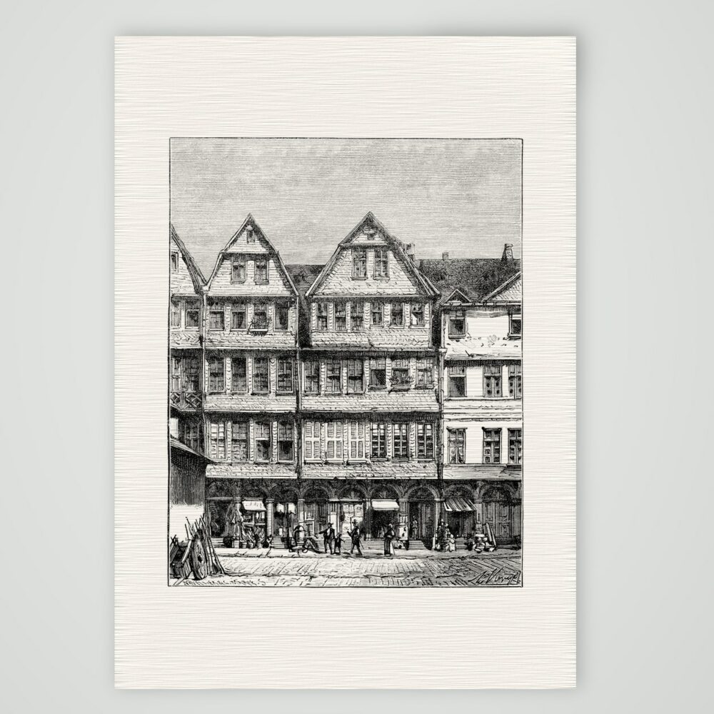 Frankfurt am Main, das Stammhaus der Rothschilds – Holzstich, Kunstdruck auf Leinenpapier