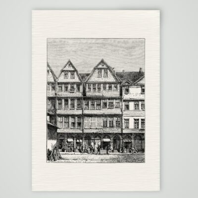 Frankfurt am Main, das Stammhaus der Rothschilds – Holzstich, Kunstdruck auf Leinenpapier