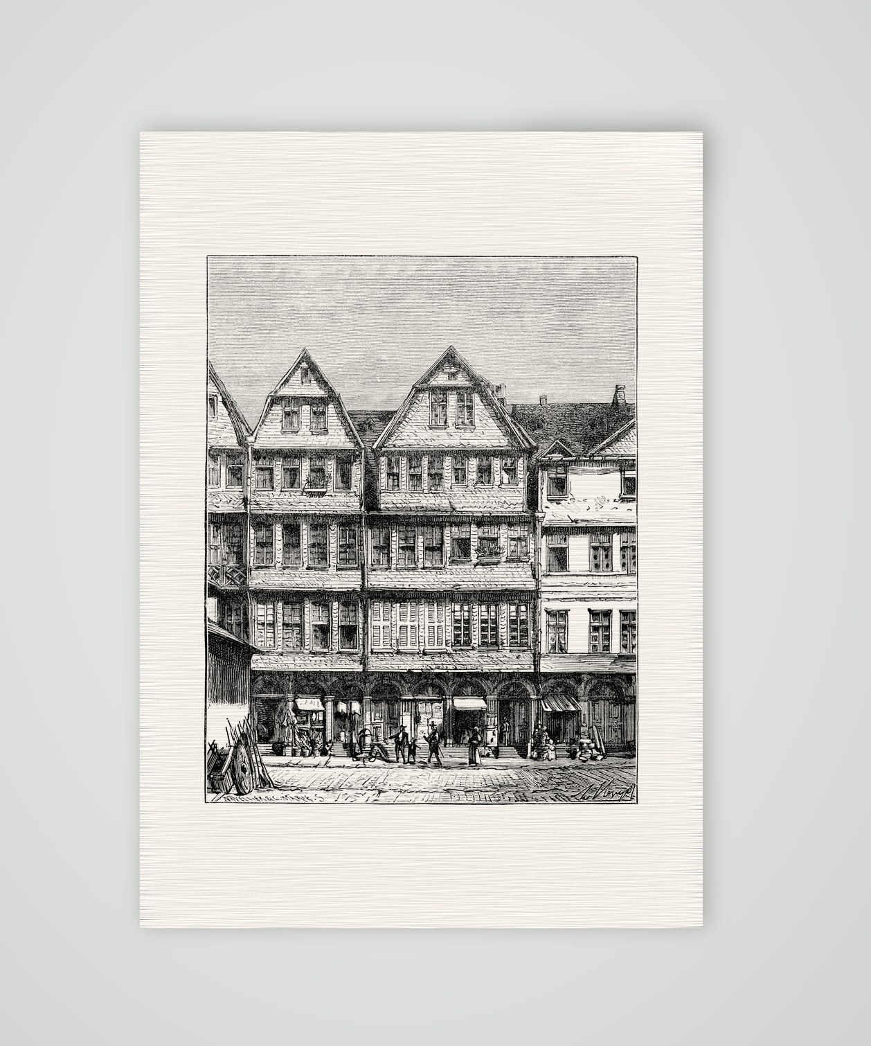 Frankfurt am Main, das Stammhaus der Rothschilds – Holzstich, Kunstdruck auf Leinenpapier