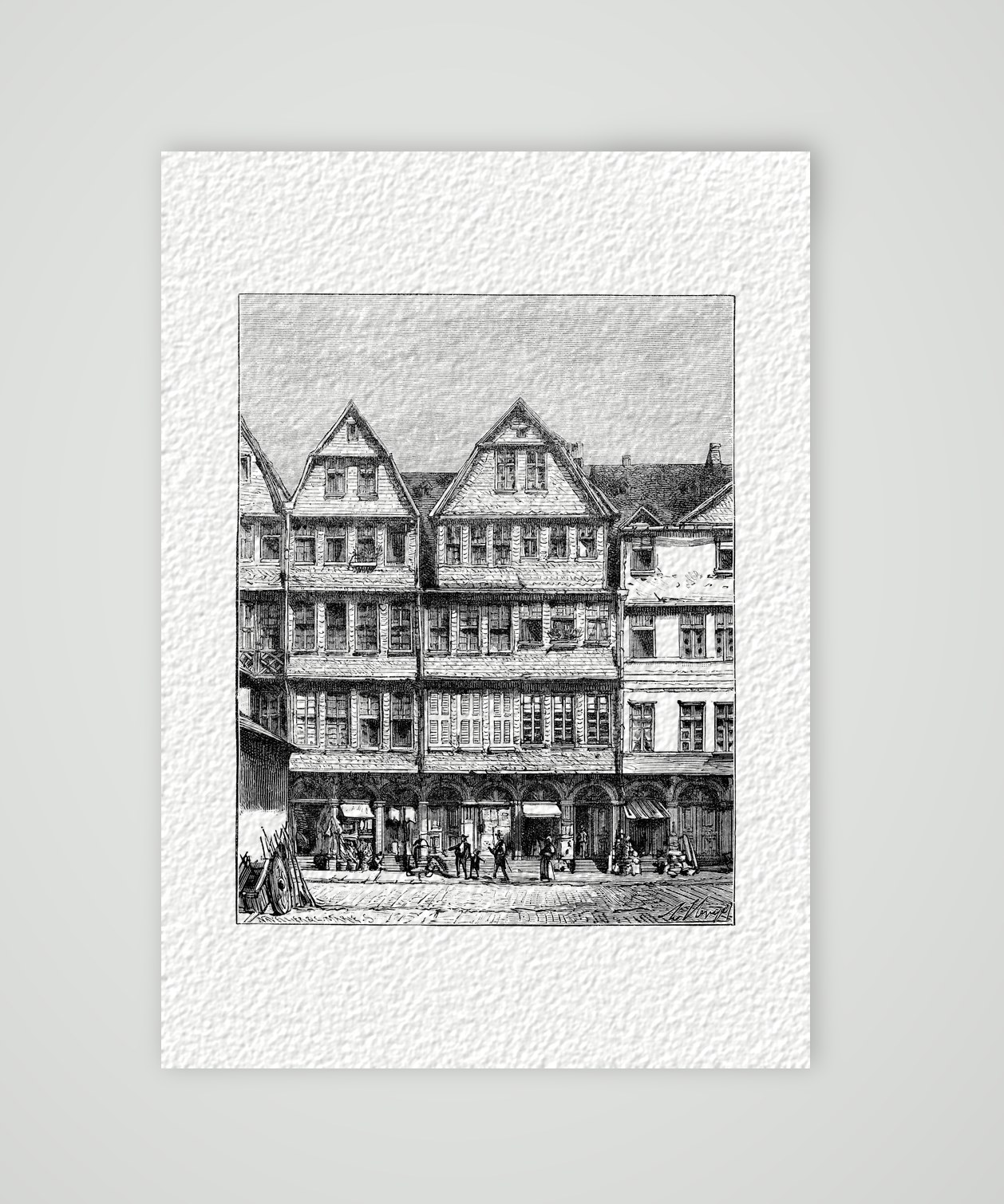 Frankfurt am Main, das Stammhaus der Rothschilds – Holzstich, Kunstdruck auf Hahnemühle-Büttenpapier