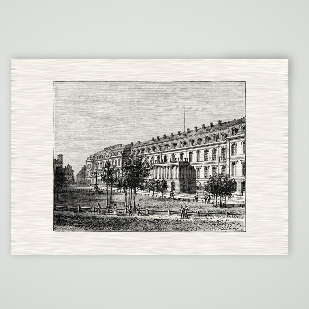 Hannover, das Stadtschloss – Holzstich, Kunstdruck auf Leinenpapier