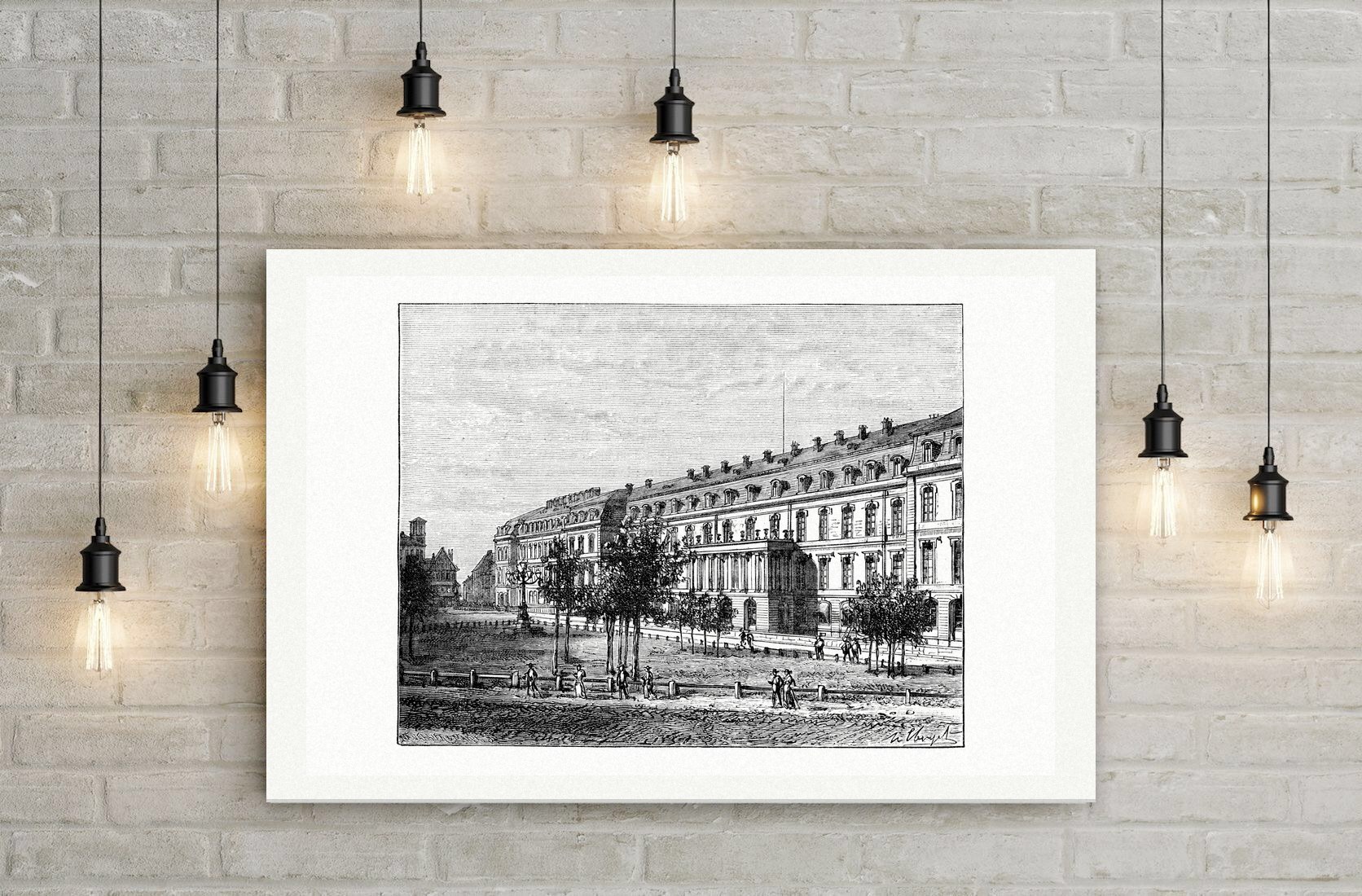 Hannover, das Stadtschloss – Holzstich, Leinwanddruck auf Holzkeilrahmen an der Wand