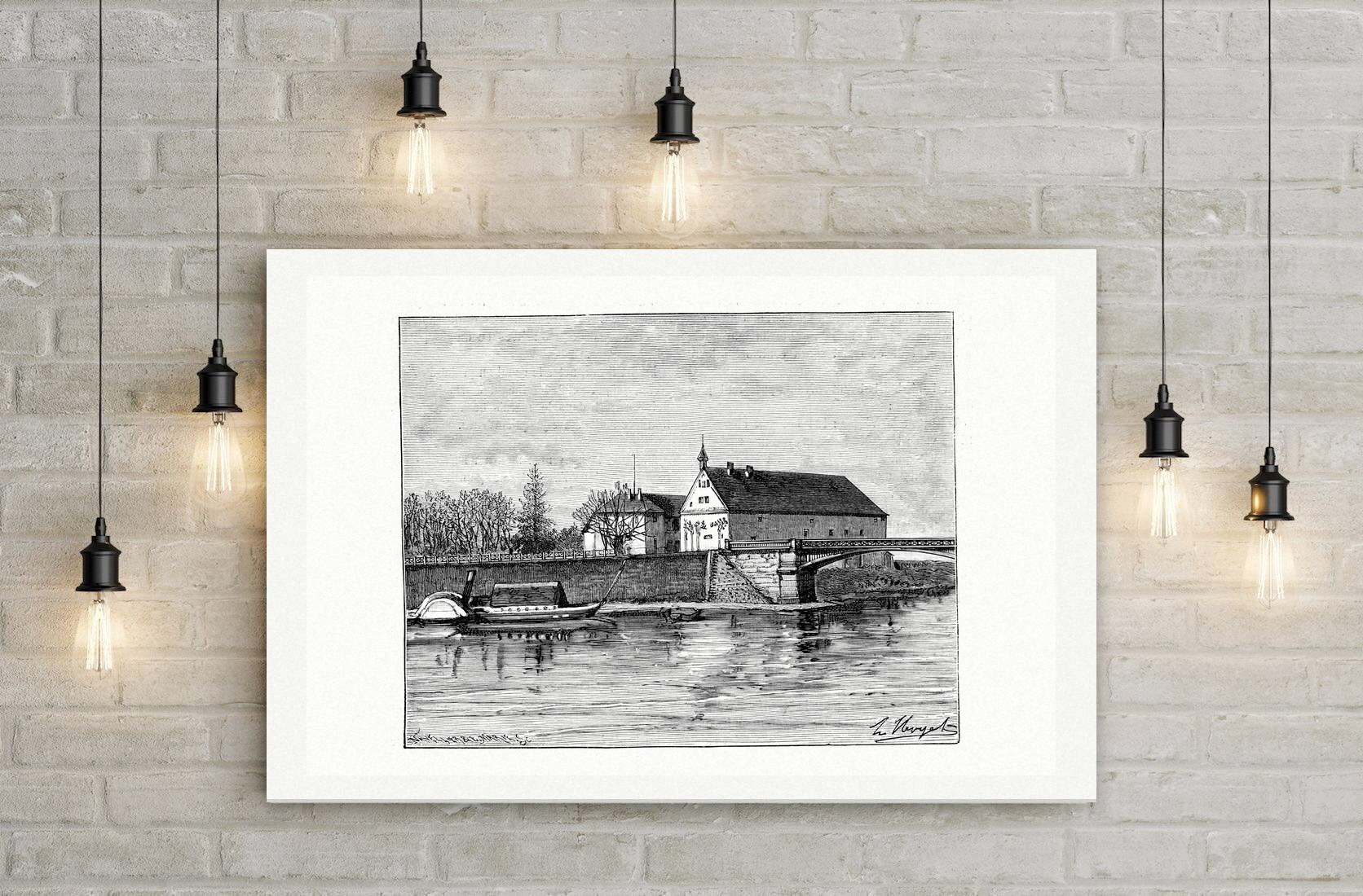 Schloss Hoya an der Weser – Holzstich, Leinwanddruck auf Holzkeilrahmen an der Wand