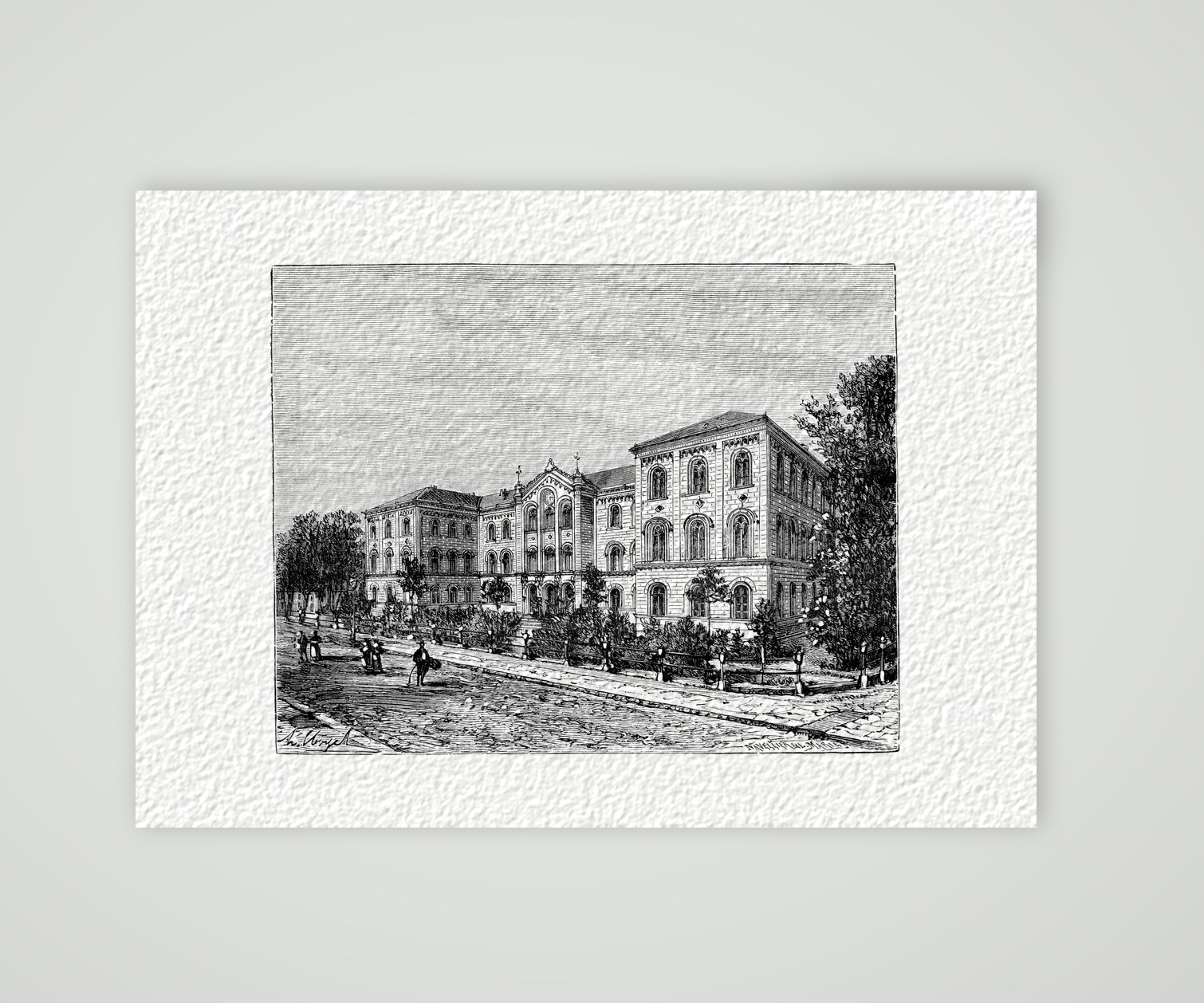 Göttingen, die Universität – Holzstich, Kunstdruck auf Hahnemühle-Büttenpapier