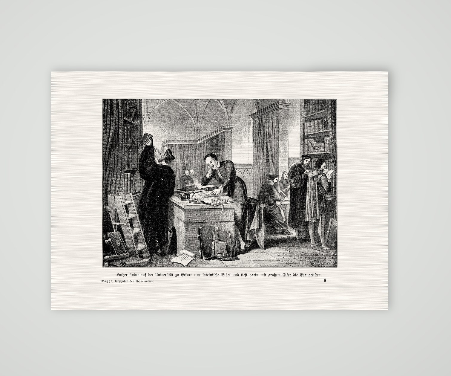 Luther findet in Erfurt die lateinische Bibel – Kunstdruck auf Leinenpapier