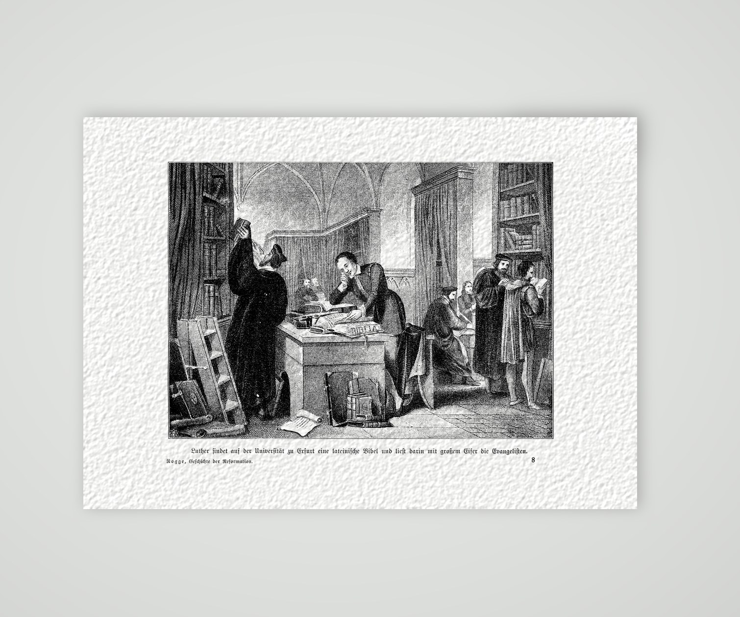 Luther findet in Erfurt die lateinische Bibel – Kunstdruck auf Hahnemühle-Büttenpapier
